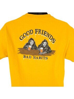 Good Friends Bad Habits T Shirt Mens Size Medium Yellow Grim Reaper Beers